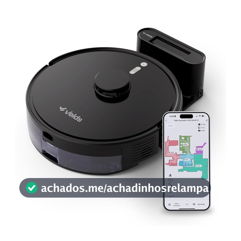 Aspirador de Pó Robô Velds, 3 em 1 - Varre Aspira Passa Pano, Mapeamento Via App, Sensor Antiqueda, Limpeza Multi-superfície, Recarga Automática, Compatível com Alexa e Google, Bivolt