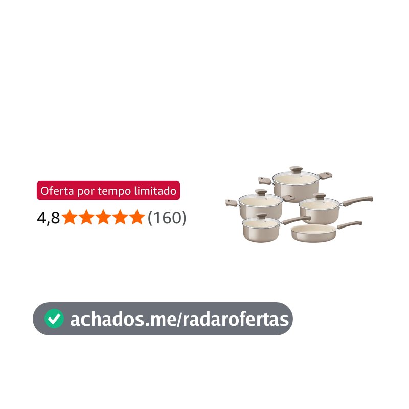 Tramontina Jogo de Panelas Veronese em Alumínio com Revestimento Cerâmico cor Bege 5 Peças.