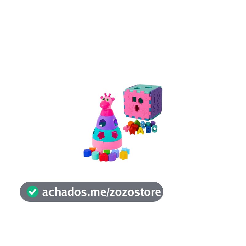 Brinquedo Educativo Cubo de Encaixe com Girafa Rosa, 18 Peças Coloridas com Formas, Letras e Números, Jogo Didático Infantil +12 Meses