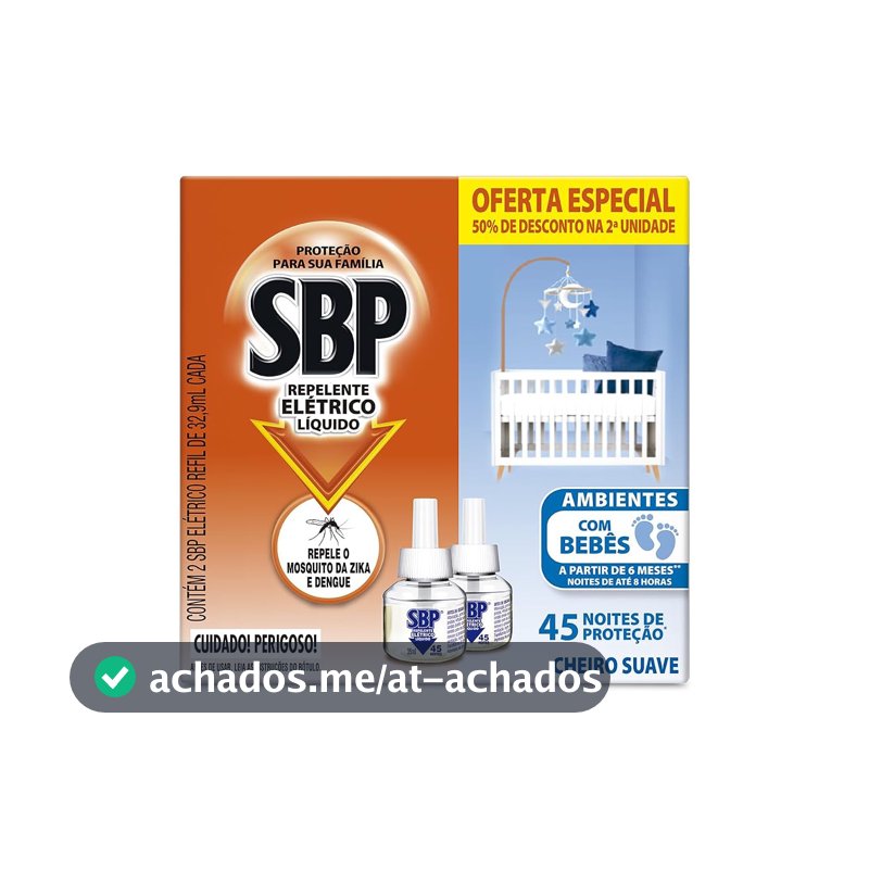Repelente Elétrico Líquido SBP, 32,9ml, Pack com 2 Unidades