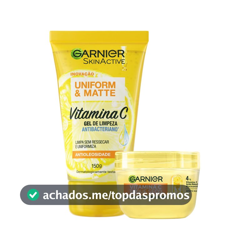 Garnier Uniform & Matte, Kit Skincare Gel de Limpeza e Hidratante com Vitamina C, Ação Antioleosidade e Uniformizadora, para uma Pele Iluminada e Hidratada, 85 e 150g