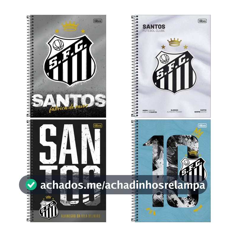 Kit de Cadernos, Tilibra, 10 Matérias, Capa Dura, Santos, 160 Folhas, Pacote com 4