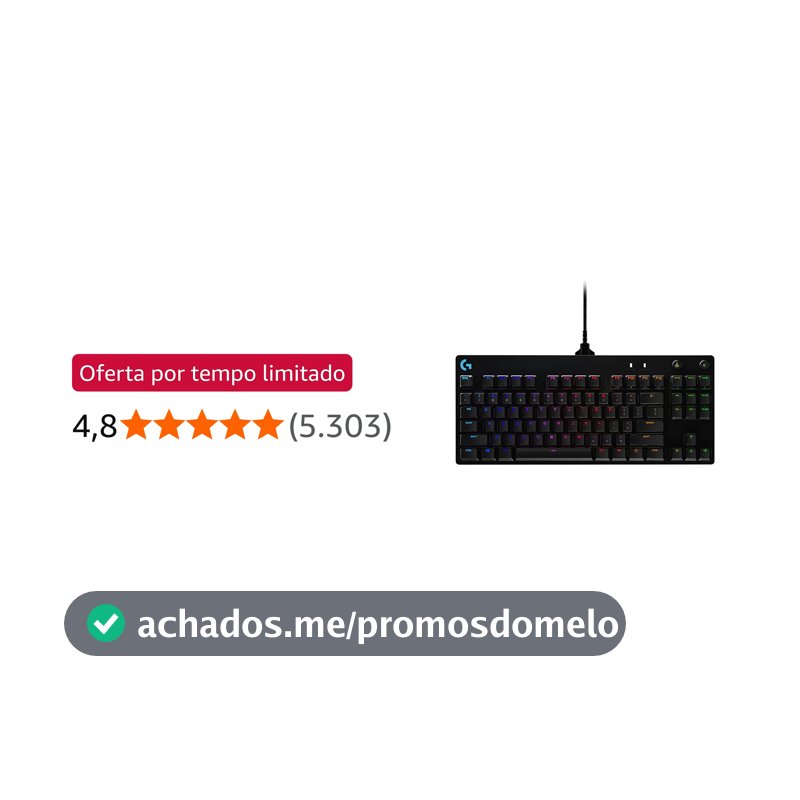 Teclado Mecânico Gamer Logitech G PRO com Layout US, RGB LIGHTSYNC, Design TKL, Cabo Destacável e Switch Exclusivo GX Blue Clicky