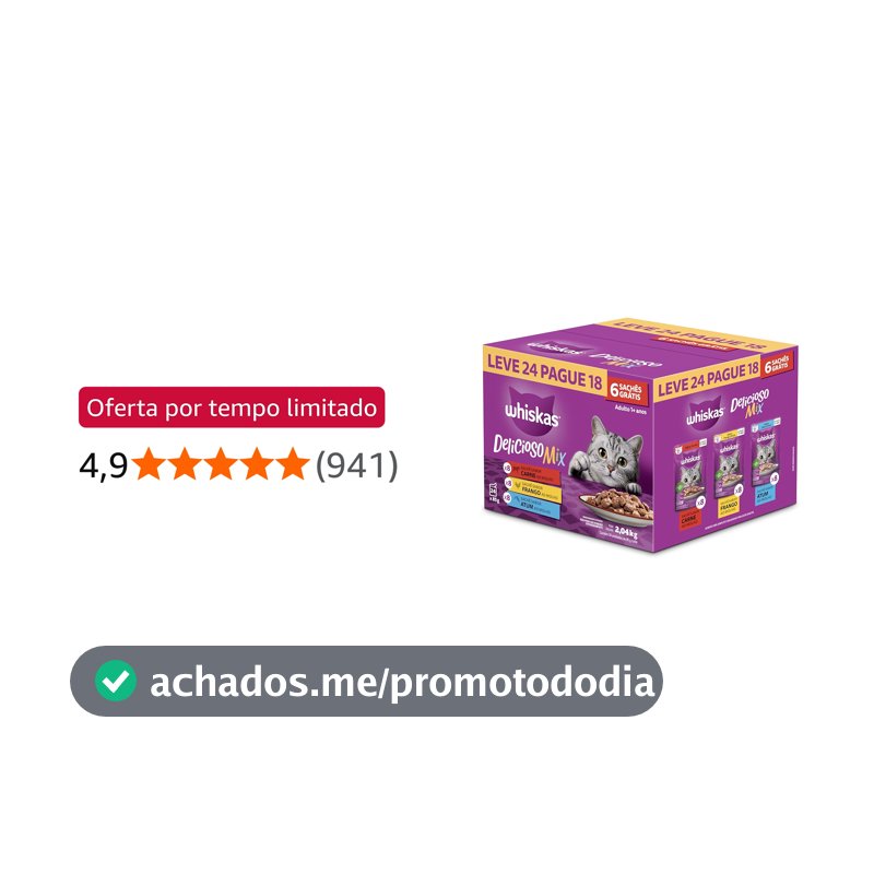Pack Ração Úmida Whiskas Sachê Carne/Frango/Atum para Gatos Adultos - Leve 24 Pague 18
