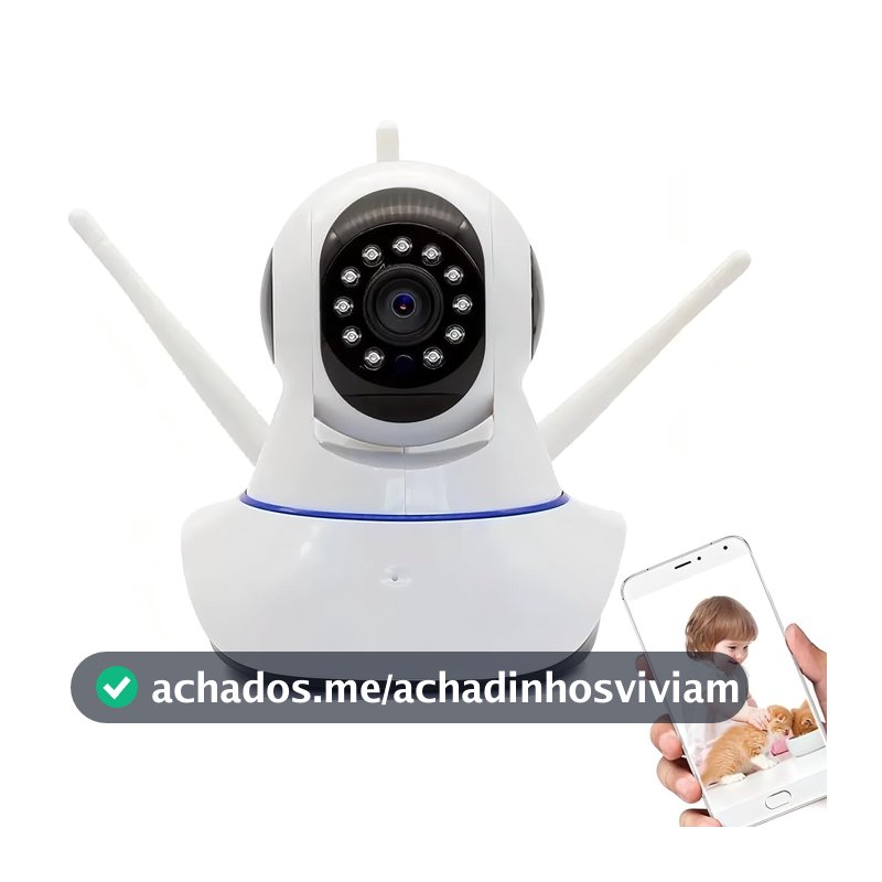 Câmera De Segurança Ip Babá Eletrônica 1080p Full Hd Wifi 3 Antenas Microfone Áudio Visão Noturna