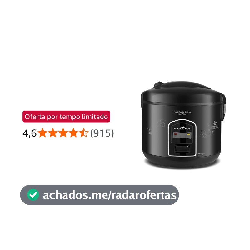 Britânia Panela Arroz, PA5 Prime, 400W, Preto, 220v, 5 cups