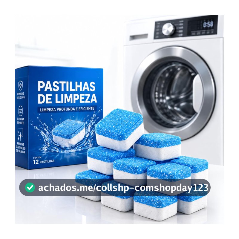 Pastilha Limpar Máquina de Lavar Roupa Kit 12 Unidades Remove Odor Mofo