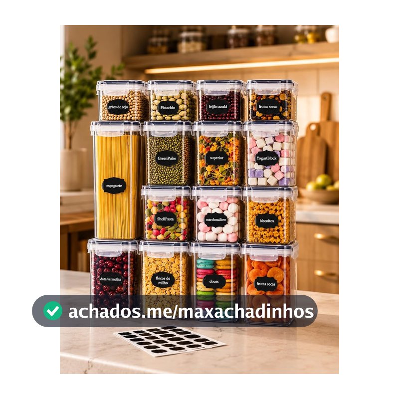 Kit 15 Potes Herméticos para Mantimentos com Etiquetas e Caneta, Organizadores de Despensa Empilháveis, Vedação com Silicone, Recipientes para Cozinha, Armário e Alimentos