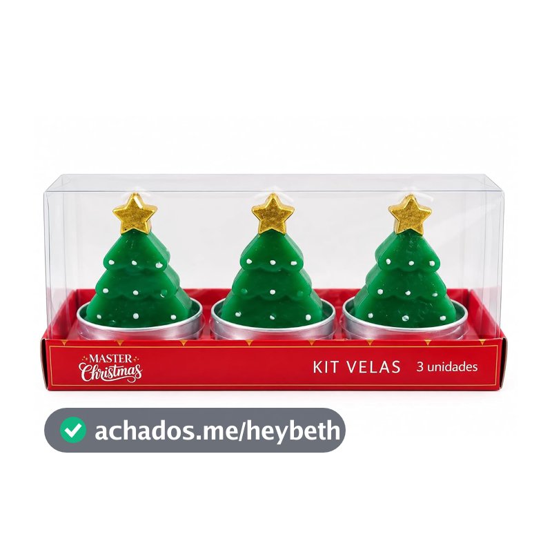 Kit 3 Velas Decorativas Árvore de Natal com Estrela, em Parafina(verde).