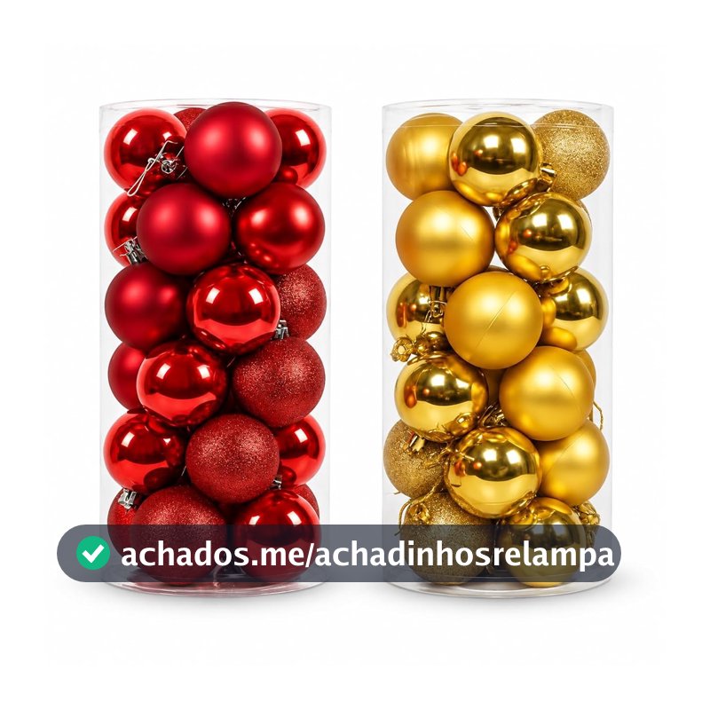 Kit 30 Bolas de Natal 3 cm Vermelhas e Douradas para Árvore