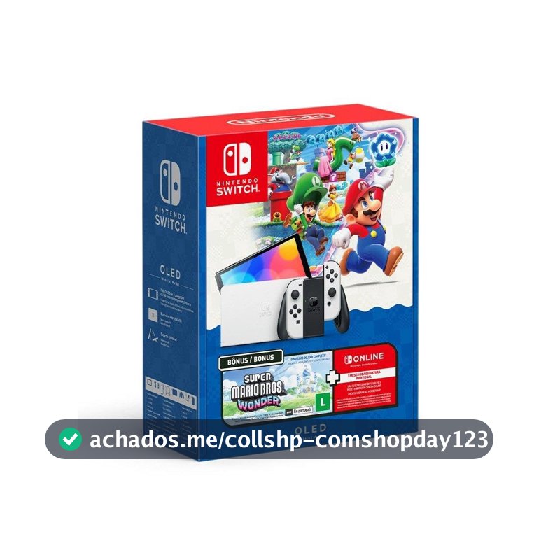 Bundle Nintendo Switch OLED + Super Mario Bros Wonder + 3 Meses de Assinatura Nintendo Switch Online