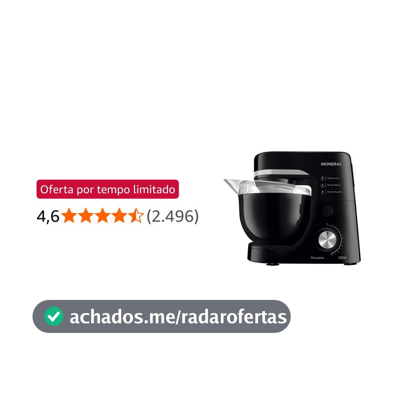 Batedeira Planetária, Mondial, Preto, 700W, 110V - BP-03-B