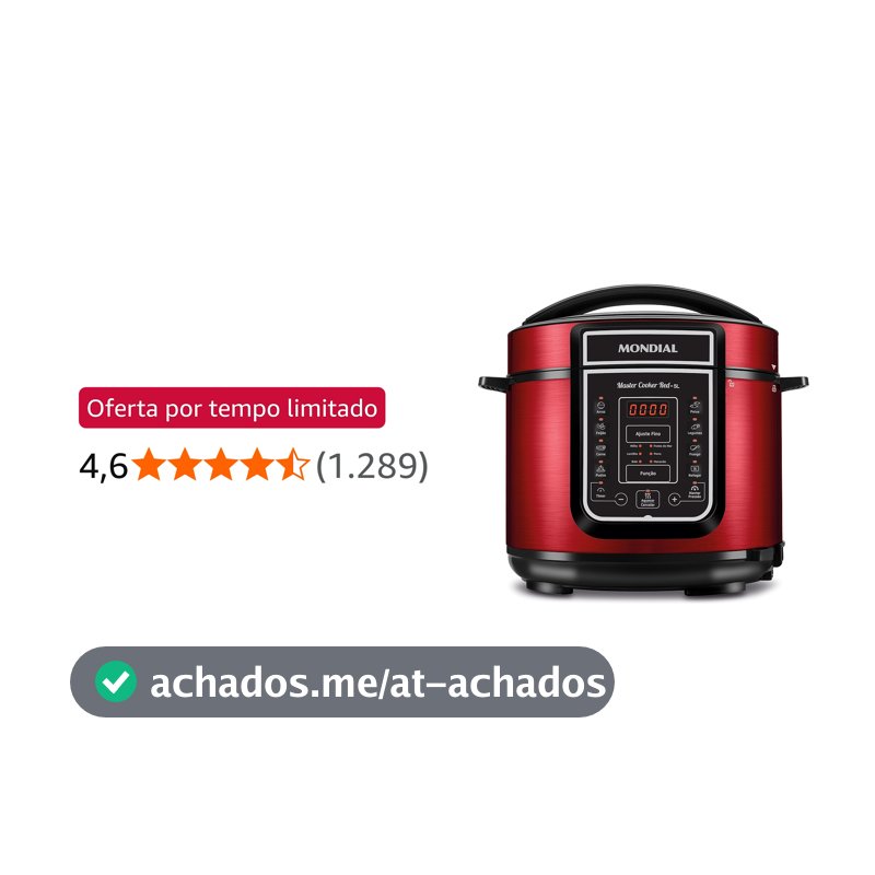 MONDIAL Panela de Pressão Elétrica Digital 5L, Vermelho/Inox, 900W, 220V - PE-39