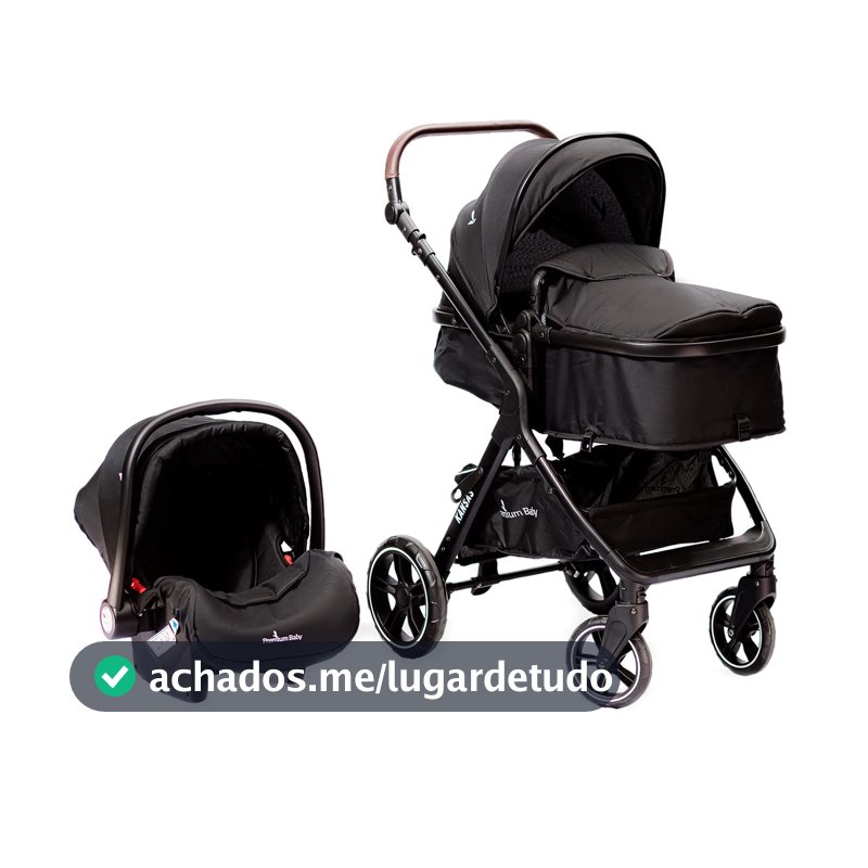 Premium Baby Carrinho Travel System Kansas Black Preto