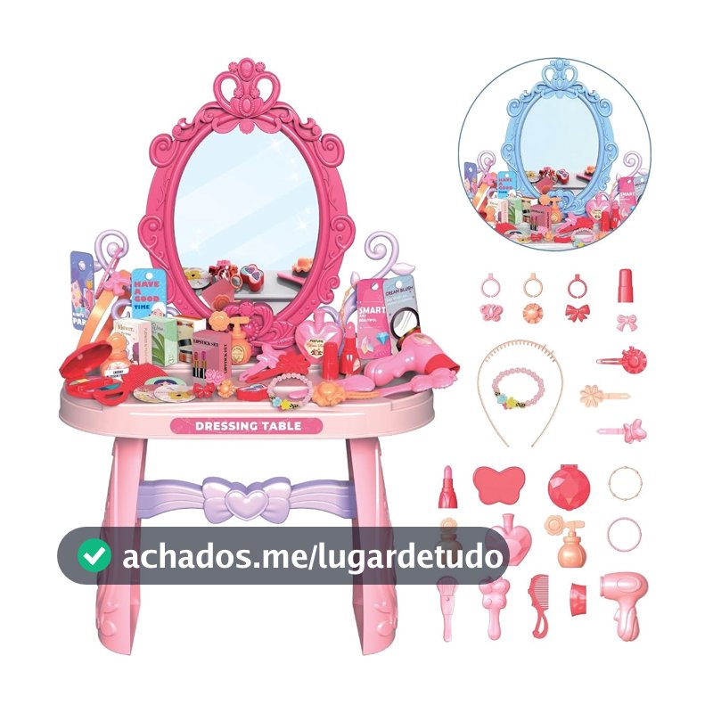 Penteadeira Brinquedo Princesa Maquiagem Espelho Menina Acessórios Faz de Conta (Rosa)