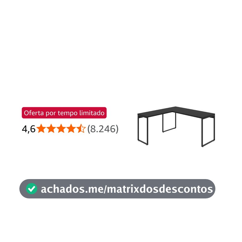Mesa de Escritório em L Estilo Industrial 1,50mX1,50m Kuadra, Compace, Preto Ônix/Est.Preta