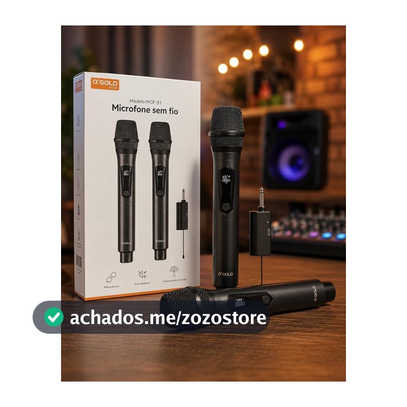 Kit 2 Microfones Sem Fio UHF Profissional Recarregável com Display Digital Receptor P10 para Karaokê Igreja Eventos Palestras Festas e Apresentações
