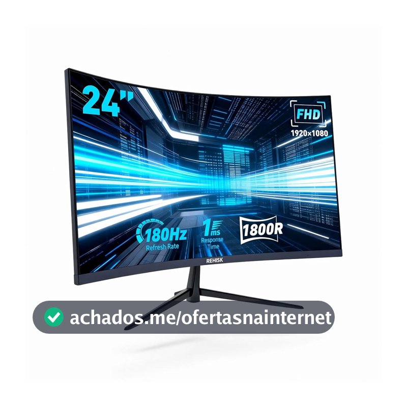 Monitor Gamer Curvo 24” FHD 180Hz 1ms, Tela 1800R, FreeSync e G-Sync Compatível, Alto-Falantes Integrados, HDMI 2.0, DP 1.4, VESA e Luz Azul