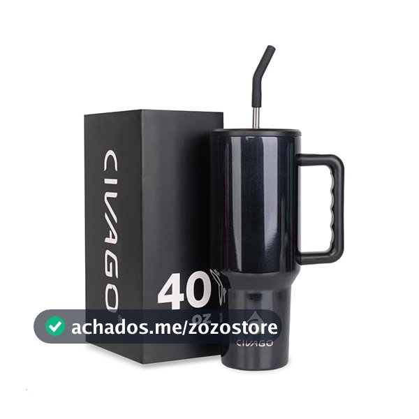 Copo Térmico para Carro 1200ml/1.2L Inox Mantém Com Tampa Vedada, Bocal de Silicone Ideal para Viagens Longas, Escritório e Academia Quente 12h/Frio 24h (Preto Escuro)