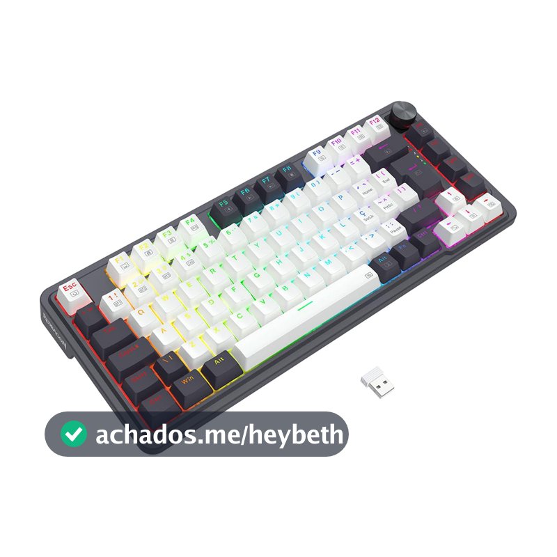 Teclado Mecânico Gamer Redragon Ucal Pro Sem Fio 75% Switch Marrom Tátil RGB ABNT2 K673WB-RGB-PRO