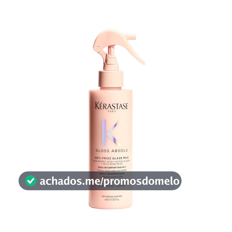 Kérastase, Spray, Gloss Absolu, Glaze Milk Anti-Frizz, para todos os tipos de cabelos, com ácido hialurônico, glicólico e óleo de rosa silvestre, proporciona brilho, protetor térmico, 190ml