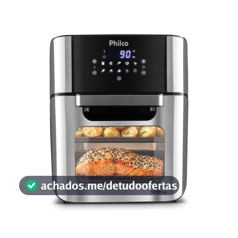 Philco Fritadeira Air Fryer Forno Oven 12L, Preto/Inox, 1800W, 127V - PFR2200P