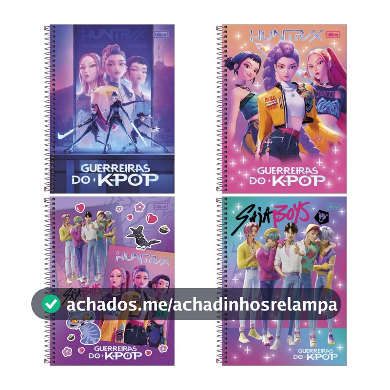 Kit de Cadernos, Tilibra, 10 Matérias, Capa Dura, Guerreiras do K-Pop, 160 Folhas, Pacote com 4