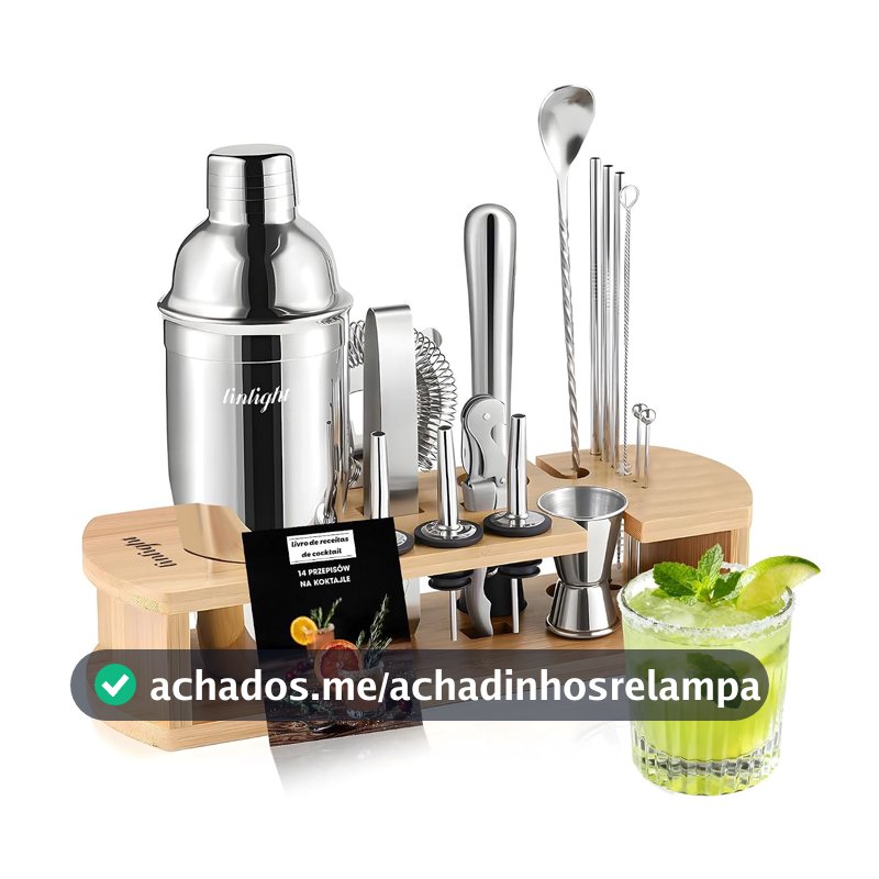Kit Coqueteleira Caipirinha Bar Profissional Shaker Inox 16 Peças 750ml