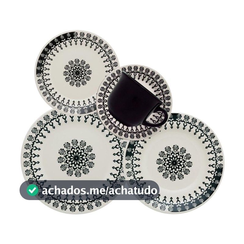 Aparelho de Jantar e Chá Biona Donna Folk, Marfim/Preto