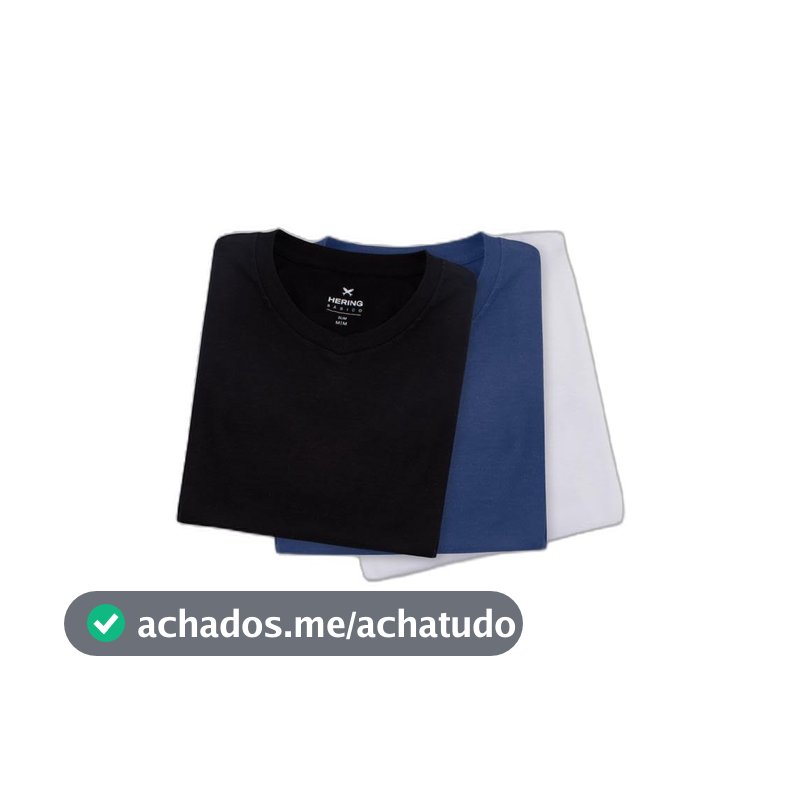 Kit Com 3 Camisetas Masculinas Básicas Regular Gola V - Hering
