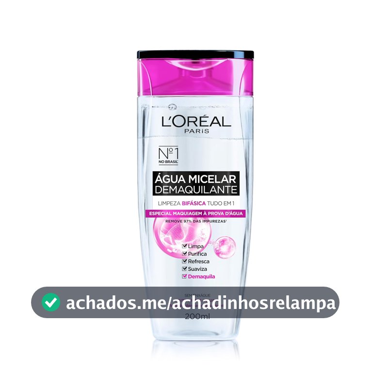Água Micelar Bifásica L'Oréal Paris Solução de Limpeza 5 em 1, 200ml