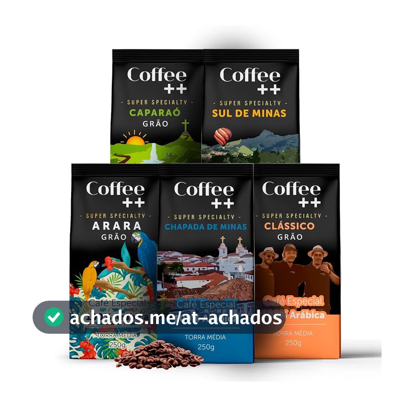 Kit 5 Pacotes Café Especial em Grãos Coffee Mais Variedades: Arara, Sul de Minas, Caparaó, Chapada de Minas e Clássico - 100% Arábica (5x250g)
