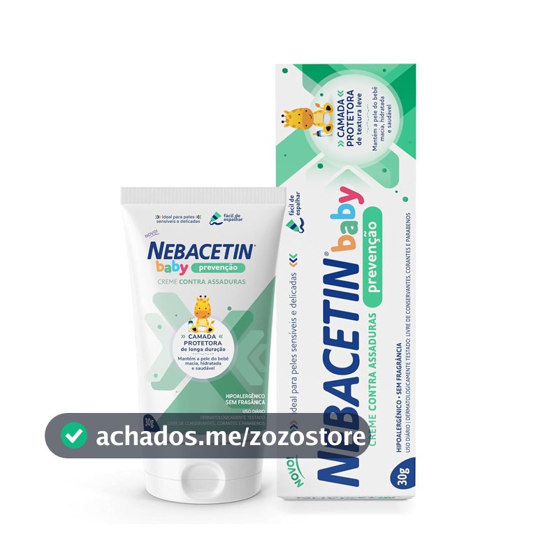 Creme Contra Assaduras Nebacetin Baby Prevenção - Pele Macia Hidratada e Saudável, Para Peles Sensíveis e Delicadas, Creme de Assadura Bebê - 30g