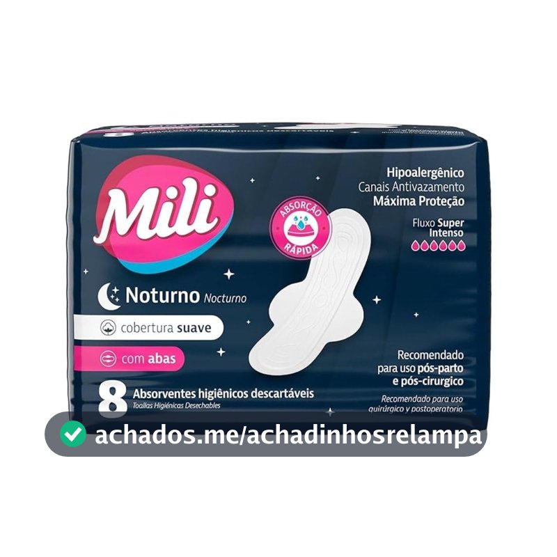 Mili Absorvente Noturno Suave C/Abas – 8 Unidades