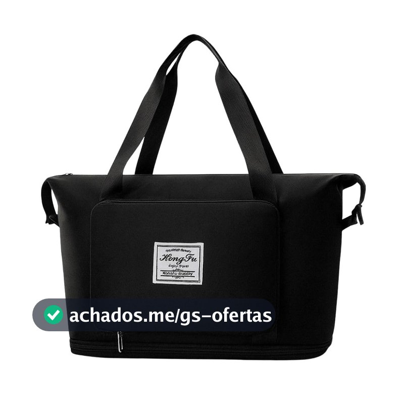 Bolsa Mala Dobrável Expansível e Impermeável Oxford – Ideal Academia e Viagem • Compartimento para Tênis/Roupas Molhadas • Alças Mão e Tiracolo Reforçadas (Preto)