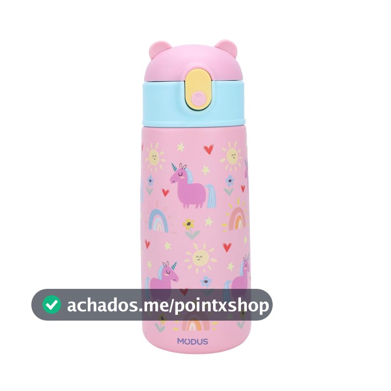 Garrafa Térmica Infantil 500ml, Parede Dupla Livre de BPA com Canudo