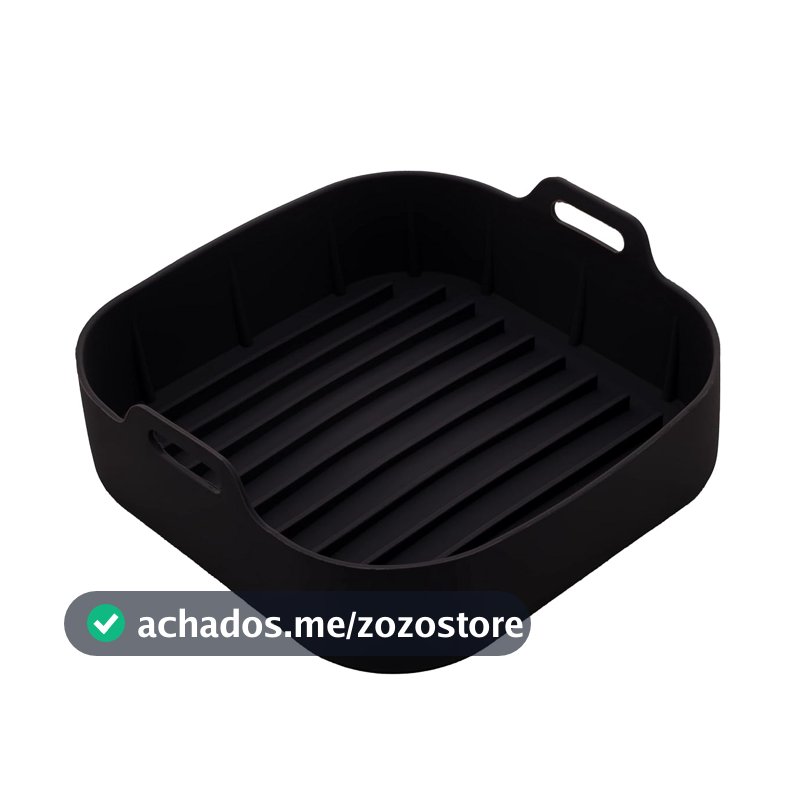 LYOR - Forma Quadrada de Silicone para Air Fryer Preta 20Cm x 7Cm