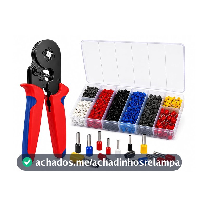 Alicate Crimpar Terminal Tubular Profissional Kit com 1200 Ilhós Ponteira Quadrada Crimpador para Conectores Elétricos Fio 0 25 Até 10mm Uso Automotivo e Residencial Premium
