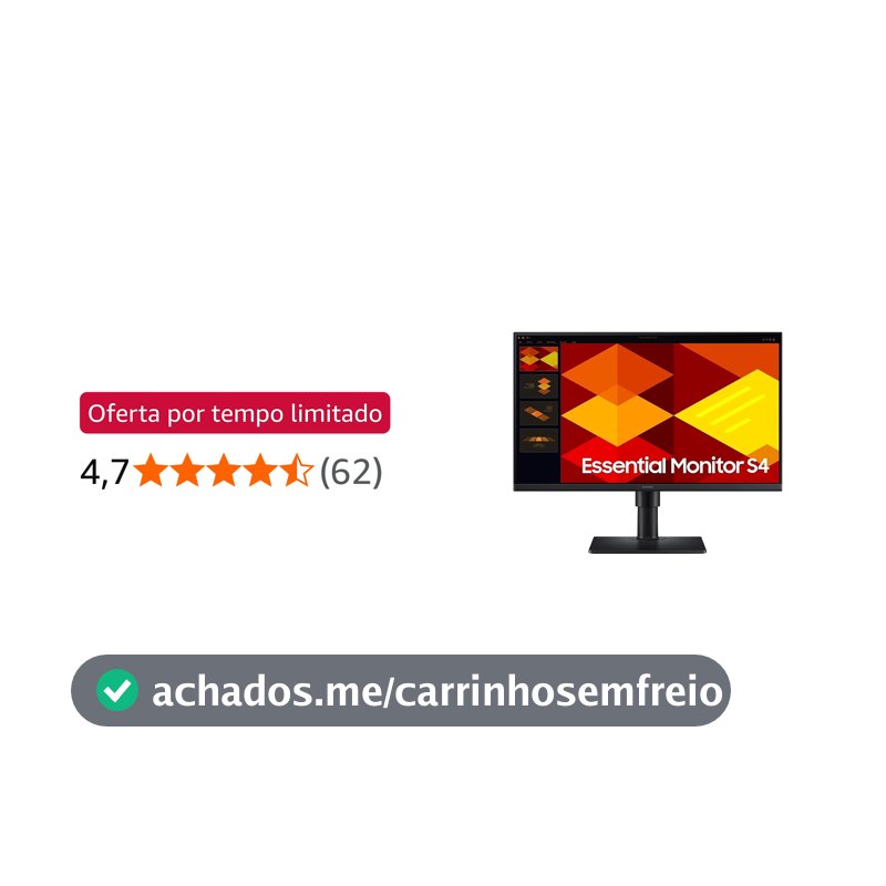 Monitor Samsung 24", FHD, ajuste de altura, 100Hz, USB Hub, Display Port, HDMI, Preto, S4
