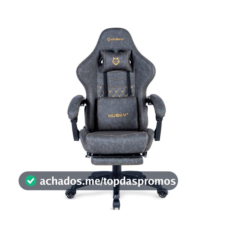 Cadeira Gamer Husky Tempest 700, Até 145kg, Almofadas, Reclinável 150º, PU, Descanso para Pés, Cinza - HCG700CZ