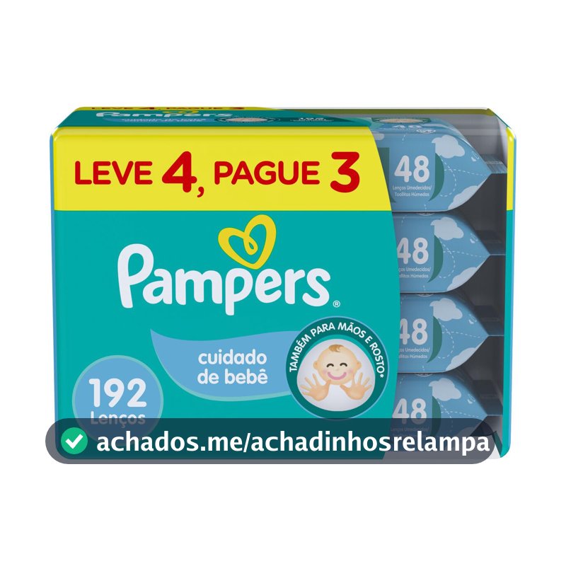 Lenços Umedecidos Pampers Cuidado de Bebê 192 Unidades