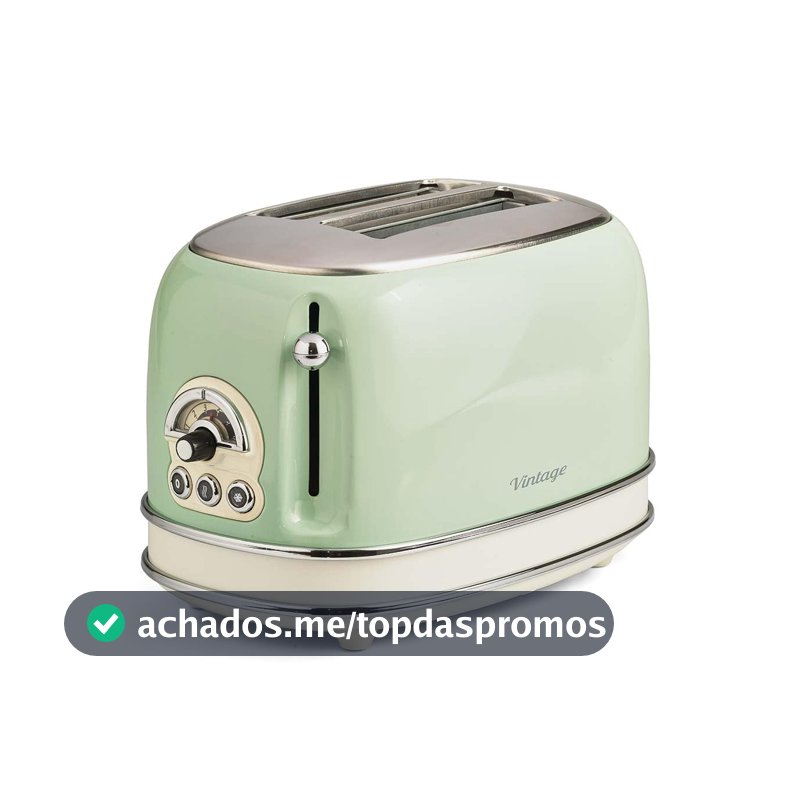 Ariete 155, Torradeira Eletrica Vintage Verde, 750W, 6 Níveis de Tostagem, Funções: Torrar, descongelar, reaquecer, Corpo Aço Inoxidável, 127V
