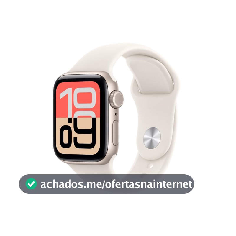 Apple Watch SE 3 GPS + Cellular, Caixa em alumínio luz das estrelas de 44 mm com Bracelete desportiva luz das estrelas - P/M
