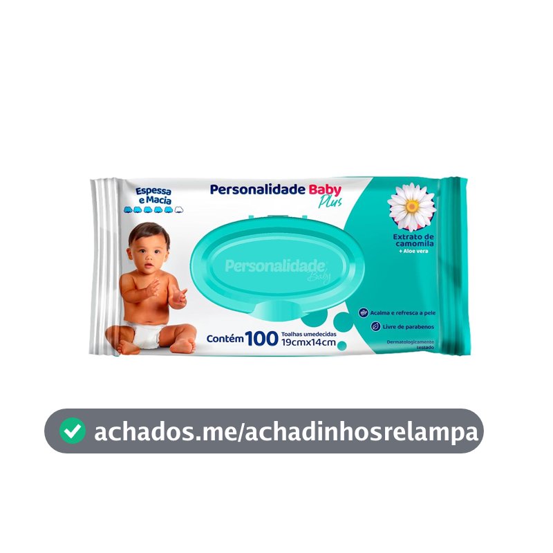 Toalha Umedecida Personalidade Baby Plus com Extrato de Camomila e Aloe Vera 100 unidades 19cm X 14cm