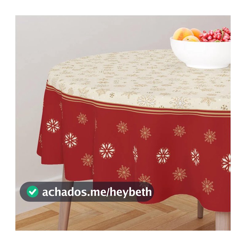 Toalha de Mesa Natal Redonda 140cm Decoração Festiva para Ceia de Natal (Vermelho e Bege)