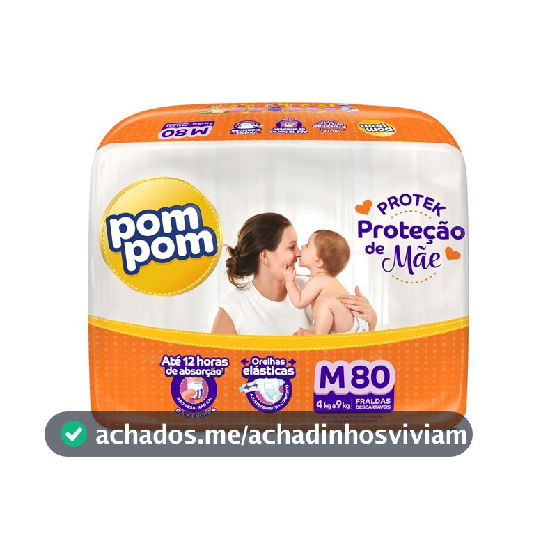 Fralda Pom Pom Protek Proteção de Mãe Hiper M 80 Unidades