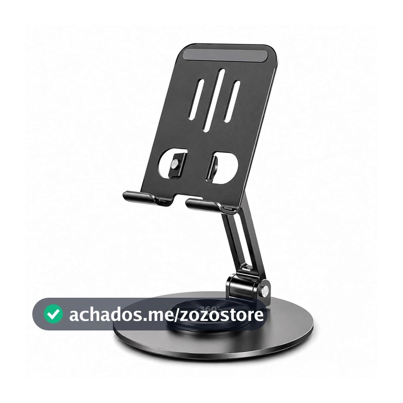 Suporte de Mesa Ajustável para Celular em Alumínio com Rotação 360° – Base Antiderrapante Dobrável Compatível com Smartphones Ideal para Home Office, Vídeos e Estudos