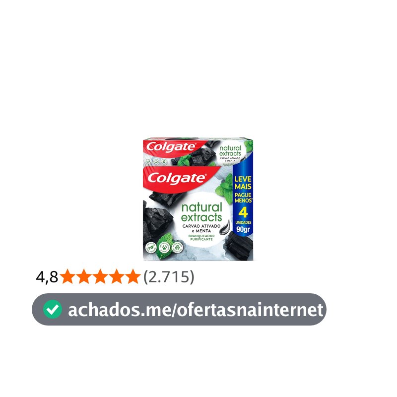 Colgate Natural Extracts Carvão Ativado Creme Dental, 90g, 4 Unid