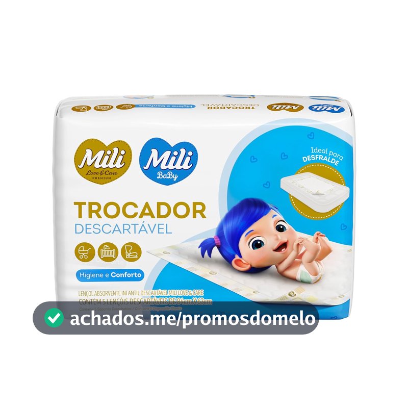 Mili Trocador Lençol Absorvente Descartável - 1 Pacotec/ 5 Lenços Mili