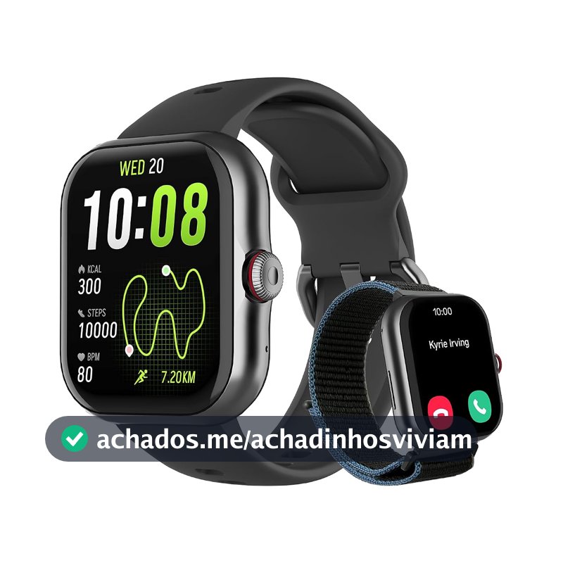 Bettdow SmartWatch GPS, Relogio Smartwatch Feminino e Masculino, 1,85 polegadas HD AMOLED, chamada Bluetooth, Esportivos relógio com voz por IA, Compatível com Android iOS, 2 Pulseiras (preto)